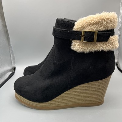 Cheeks Black Ancle Booties Vegan Leather & Faux Shearling Energy Pad Womens 7
