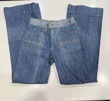 Vintage 1970s Medium Blue Bell Bottoms Waist 28 Unique Snapfinger Hippy