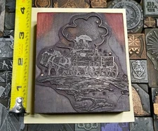 Antique VTG Native Indian Horse Wagon Letterpress Print Type Ornament Cut Block