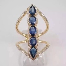 3Ct Oval Cut Lab Created Blue Sapphire Halo Wedding Ring 14K Yellow Gold Plated