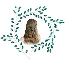 Green Crystal Wedding Bridal Hair Vine Green Leaf Headpiece Rhinestone Style 2