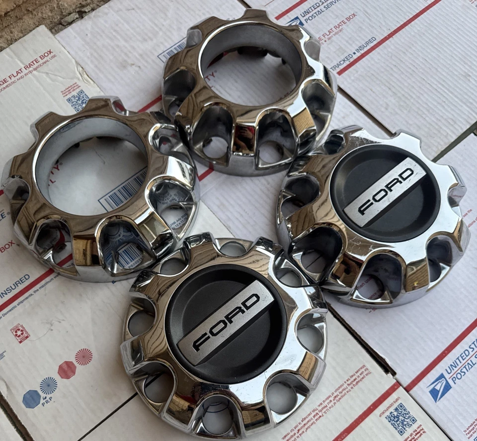 2017-2025 Ford F-250 F-350 Super Duty 4 Pack chrome center Wheel Hub Caps OEM - Image 2 of 4