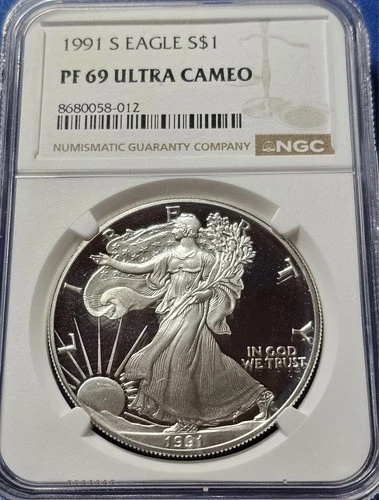1991-S American Silver Eagle PF69 UCAM NGC Brown Label