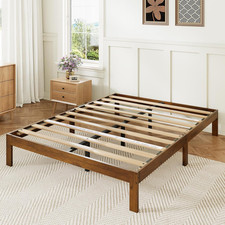 Classic 12" Full Size Wooden Bed Frame - Sturdy Slat Support, Easy Assembly