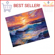 Beach Paint by Numbers Kit for Adults Beginner, Colorful Seaside Painting by Num