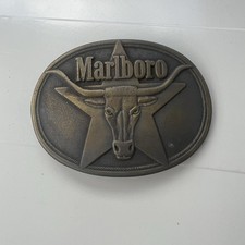 Vintage Marlboro Cigarette Belt Buckle 1987 SOLID BRASS Phillip Morris
