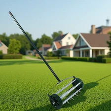 Heavy Duty Rolling Lawn Aerator, Rotary Push Tine Spike Soil Lawn Gardening Tool