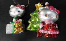 2 Sanrio HELLO KITTY Resin Christmas Tree Ornaments Glitter Accent