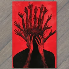 Art Print Red Hands Head Chaos Surreal Dark Mental Turmoil Dread Energy Burst