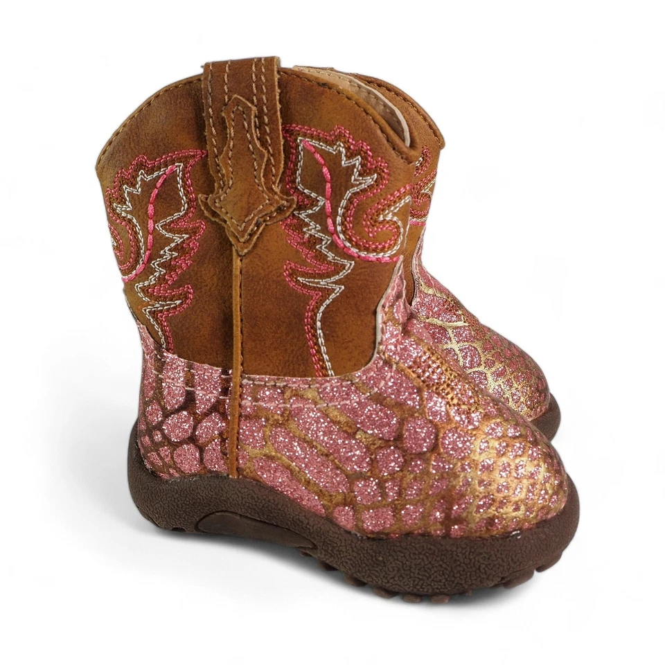 Botas de Vaquero Roper Sparkle Western Rosa Brillo/Marrón Bebé Recién Nacido 1 Foto 4 de 4