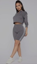 Fashion Nova Here To Score Grey Active Biker Short Set S/M
