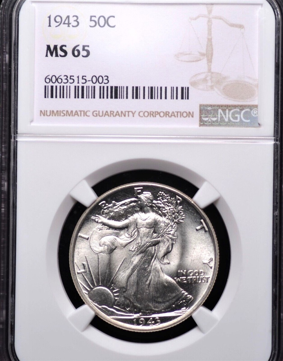 1943 WALKING LIBERTY HALF DOLLAR NGC MS 65 BRILLIANT WHITE GEM