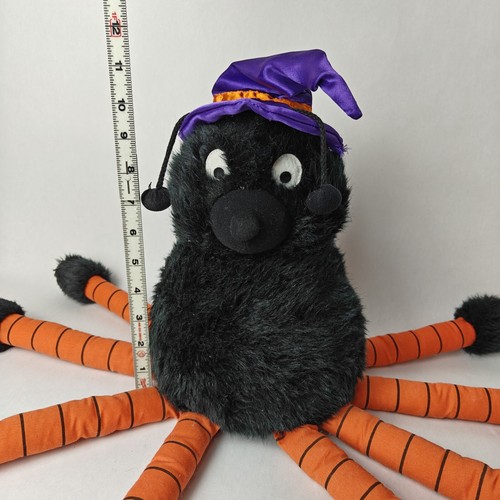Vtg Beta Toy Halloween Blk Spider w/Long Orange Black Striped Legs Plush Large - Picture 7 of 8
