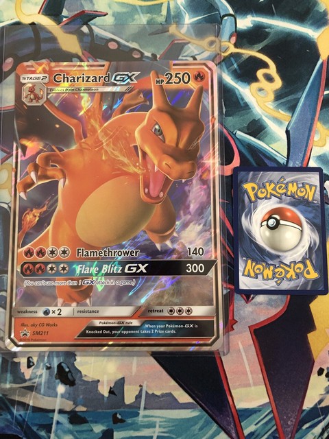Pokemon Black Star Promo Charizard GX SM195-Jumbo Card With Top Loader