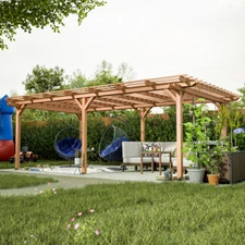 12' x 16' Outdoor Gazebo Wooden Grape Pergola for Climbing Plant Support, Brown