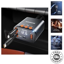 69W Bluetooth 5.3 Car Adapter with Retractable Cables for Multi-Device Charging