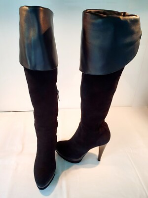 loriblu 39, High Knee Grey Suede Leather Boots