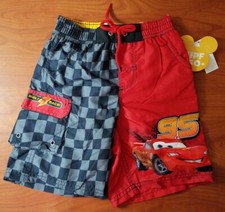 NEW BOYS DISNEY CARS LIGHTNING MCQUEEN RED BLACK SWIM SHORTS 2 4 5/6 7/8 9/10