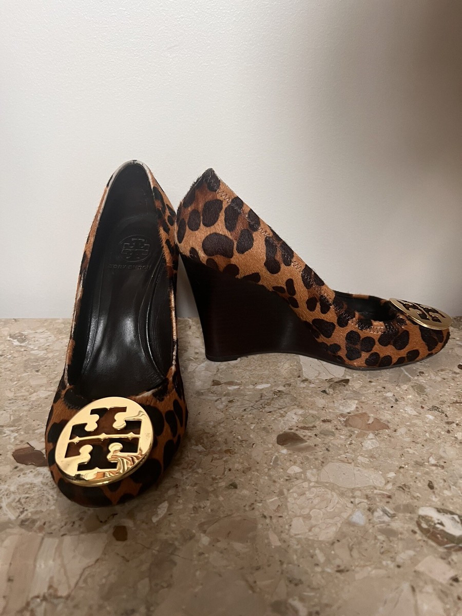 トリーバーチ　ウェッジソール【サリーウェッジ】 Tory Burch Calf Leather Sally Wedge Leopard Print Round Toe