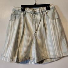 Women's Vintage Sz 16 Fit 8-10 Retro 80s 90s Mom High Rise Striped Jean Shorts