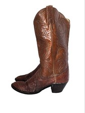 Vintage Dan Post Exotic Python Snakeskin Brown Cowboy Western Boots Size 8