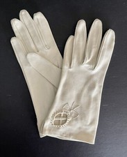 Vintage Ladies Ivory Embroidered Gloves 100 Cotton  Size Small 6 1/2 