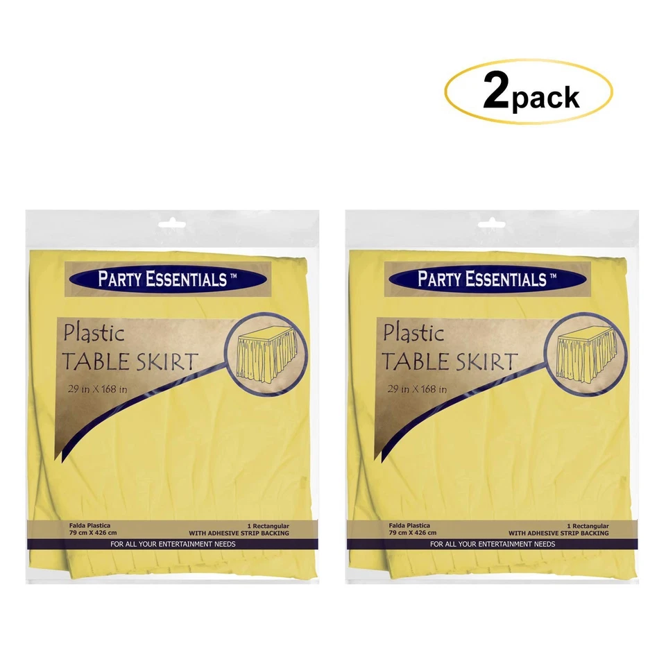 Falda de mesa de plástico Party Essentials, 2 unidades, 29" de ancho x 14' (168") de largo, amarilla Foto 2 de 4