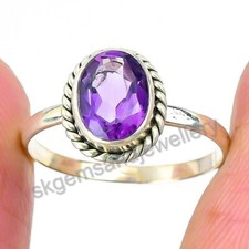 925 Sterling Silver Ring Natural Amethyst Faceted Oval Handmade Ring For Her