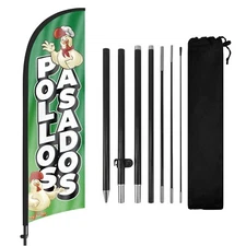 Pollos Asados Feather Flag 8FT Banner with Pole and Stake for Chicken Business