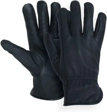 MEN`S FULL GRAIN BLACK DEERSKIN LEATHER GLOVES LINED 40 GRAM 3M THINSULATE