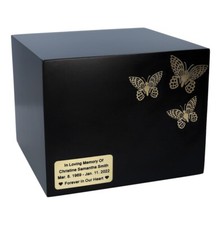 Black urn with butterflies box-shaped cremation urn for adult full size casket