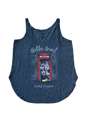 Disney Parks Epcot United Kingdom Hello Love! Minnie Tank Top Womens Large Grey