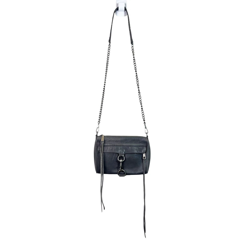 Rebecca Minkoff Crossbody Bag Gray Leather Mini Mac Zip Chain Strap - Image 2 of 4