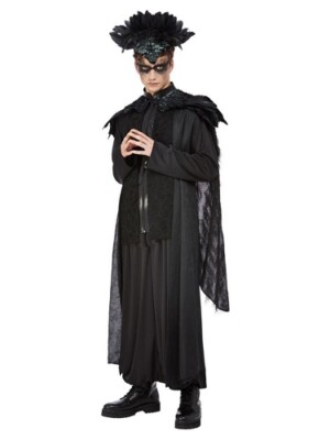 Mens Raven King Costume Halloween Bird Fancy Dress Gothic Outfit