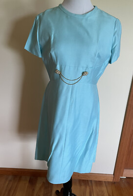 Emma Domb Sz 16 Vtg Dress & Matching Jacket Robin's Egg Blue