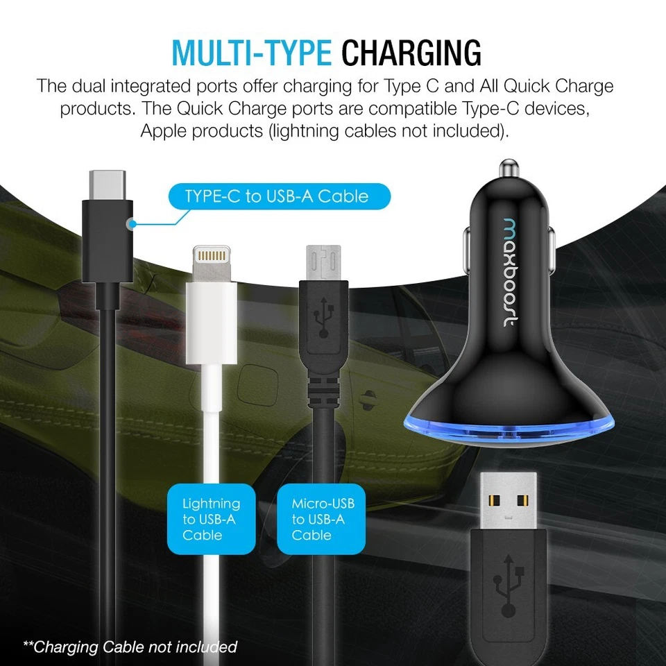 Cargador de coche Maxboost Quick Charge 3.0 USB doble para smartphone - Paquete de 1 Foto 4 de 4