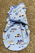 Summer Fleece Swaddle Blanket Blue Construction Trucks