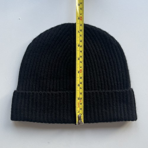 Gorro negro clásico acanalado 100 % cachemir puro tejido de pescador suave y cálido - Imagen 8 de 9
