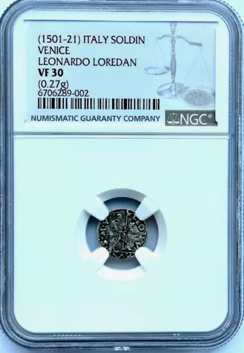 ITALY, VENICE - LEONARDO LOREDAN (1501-21) SILVER SOLDINO - NGC VF30 - FREE SHIP