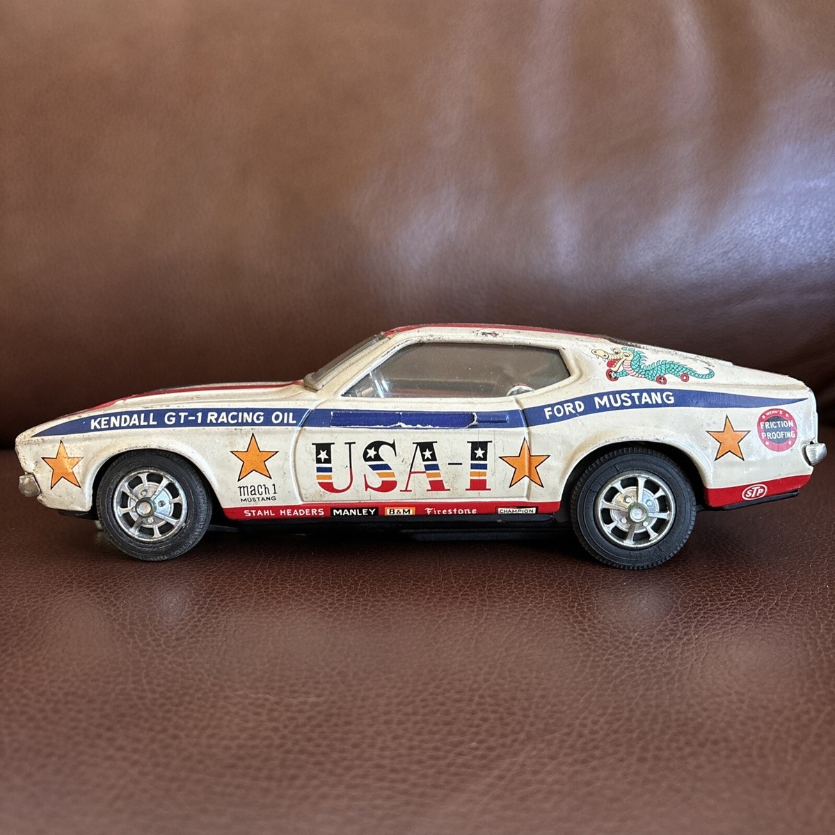 Vintage Rare Taiyo Japan Bruce Larson USA Mach 1 Mustang Battery