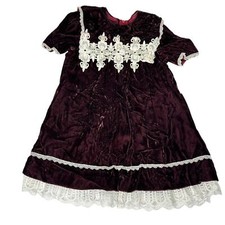 Gunne Sax Jessica McClintock Vintage Girls Lace Velveteen Burgundy Party Dress