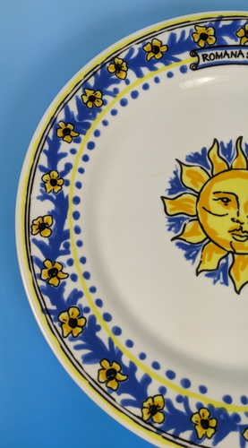 Romana Sambuca Sun Platter 13.5" Floral Blue Yellow Vintage 90s Plate - Picture 6 of 7