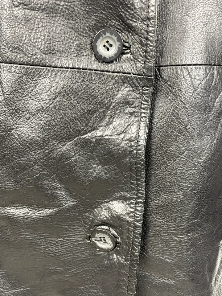 Leonardo Black 100% Leather Lined Button Jacket Size USA 12 - Image 4 of 4