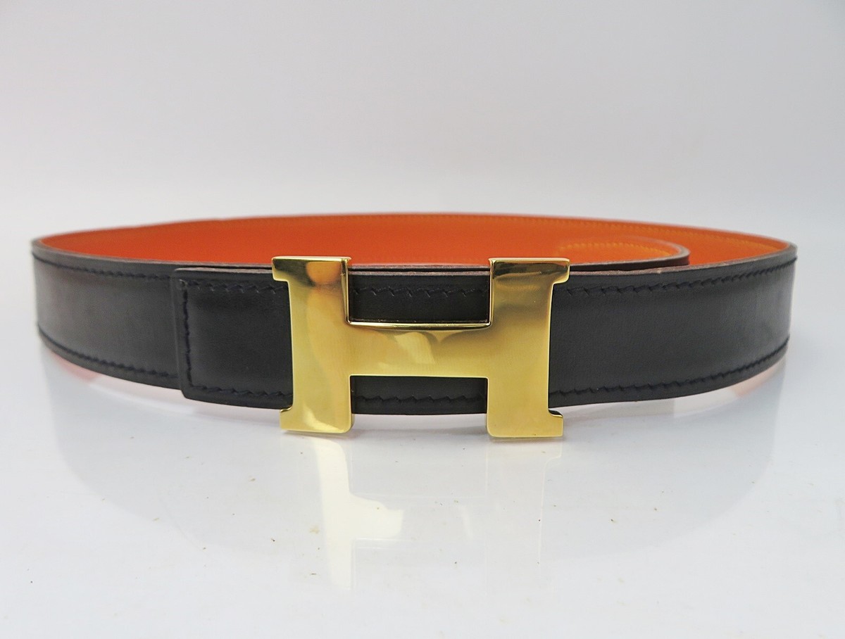Authentic HERMES Black/Orange Leather Reversible Belt