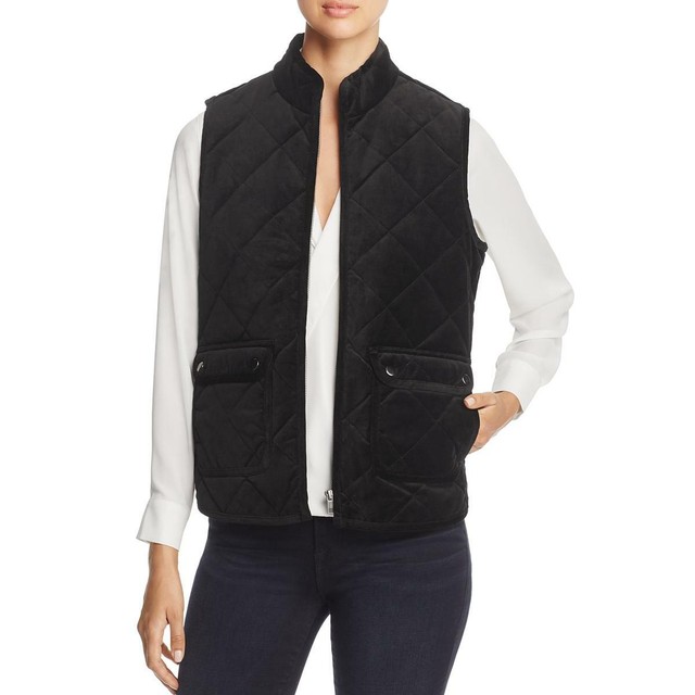 Foxcroft Womens Black Quilted Velvet Winter Outerwear Vest Coat M BHFO 0007