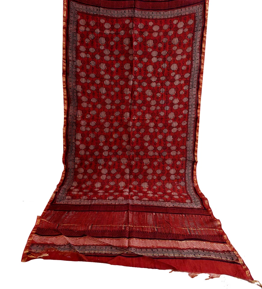 Dupatta India de algodón puro estampado en bloques vintage | Bufanda étnica roja | Hecha a mano Foto 2 de 4