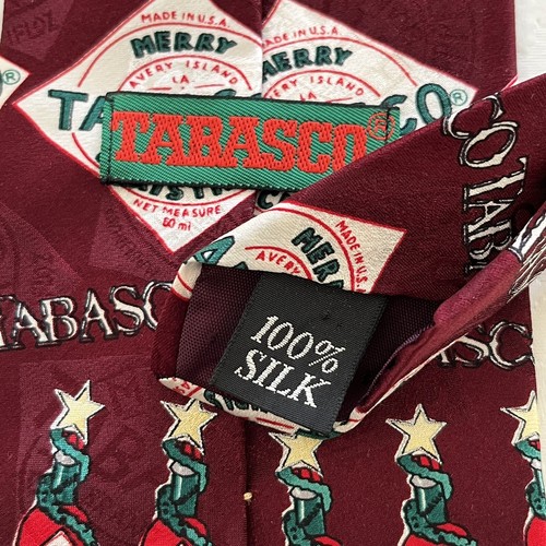 Tabasco Hot Sauce Christmas Men's Tie Maroon Multicolor Geometric 100% Silk USA - Picture 5 of 7