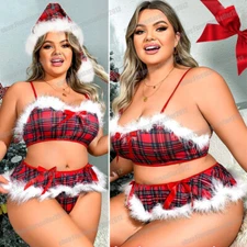Plus Size Christmas Sexy Exotic Lingerie Sets Santa Mrs Cluas Elf Mini Skirt US