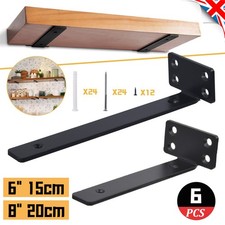 6x Heavy Duty Black Steel Shelf Brackets, 6" 8" Floating Shelf Supports 15/20 cm