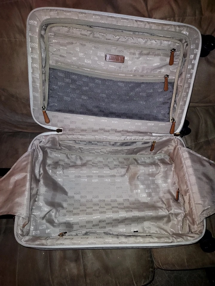 Maleta trolley de viaje Michael Kors bolsa de transporte viaje de vacaciones MK crema clara Foto 3 de 4